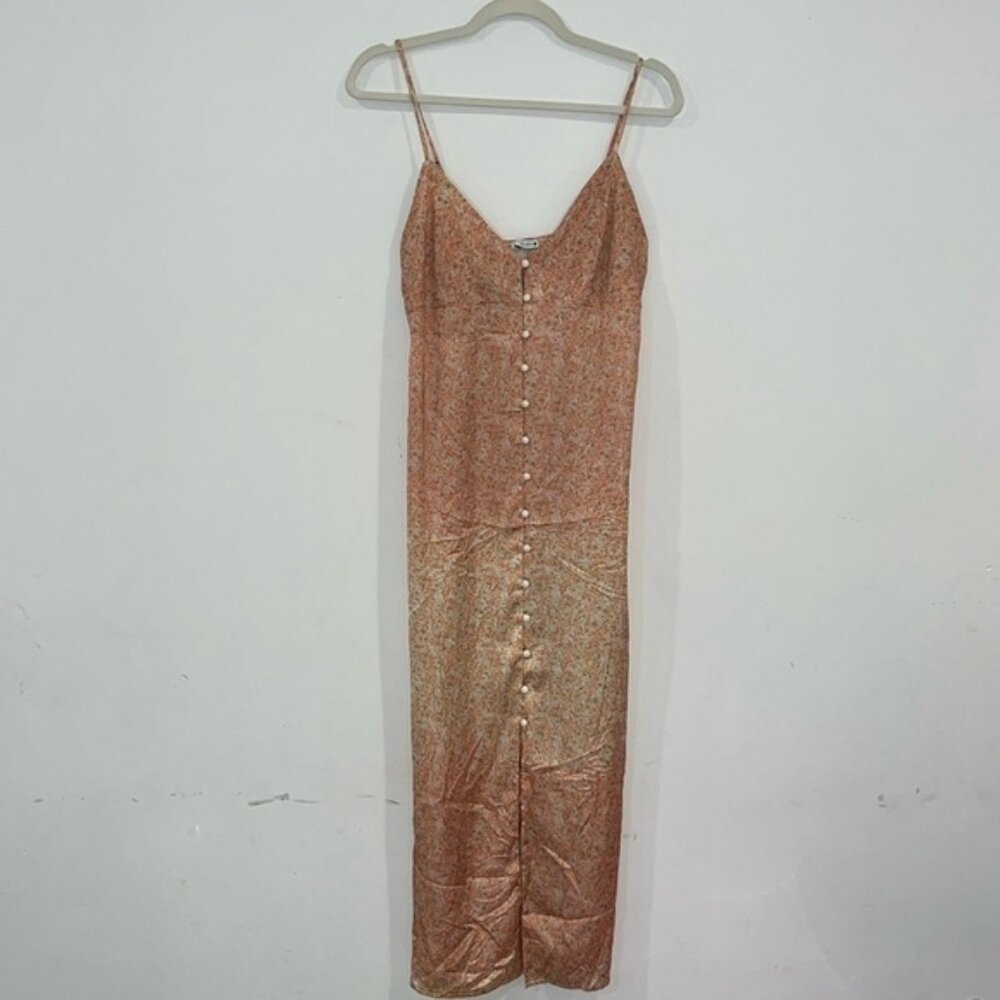 Zara Pink Ombré Floral Button Front Satin Midi Slip Dress Y2K Style Size Small - Picture 4 of 14